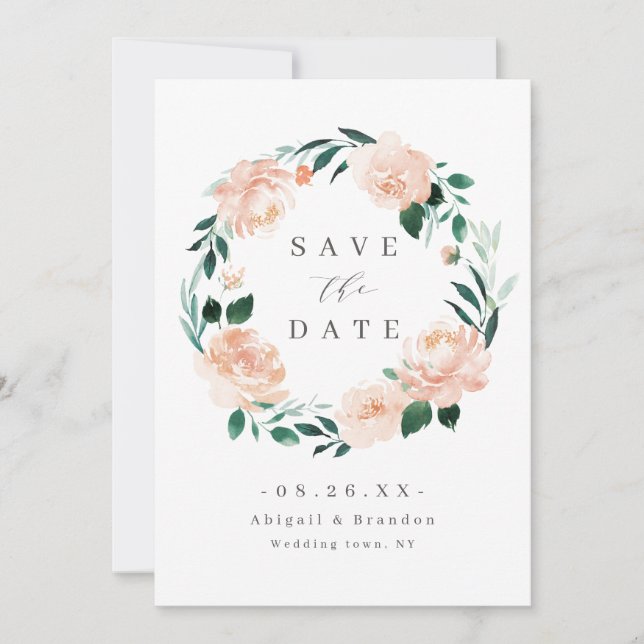 Reserva La Fecha Boda floral de durazno romántico (Anverso)