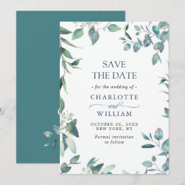 Reserva La Fecha Boda floral de eucalipto en acuarela elegante