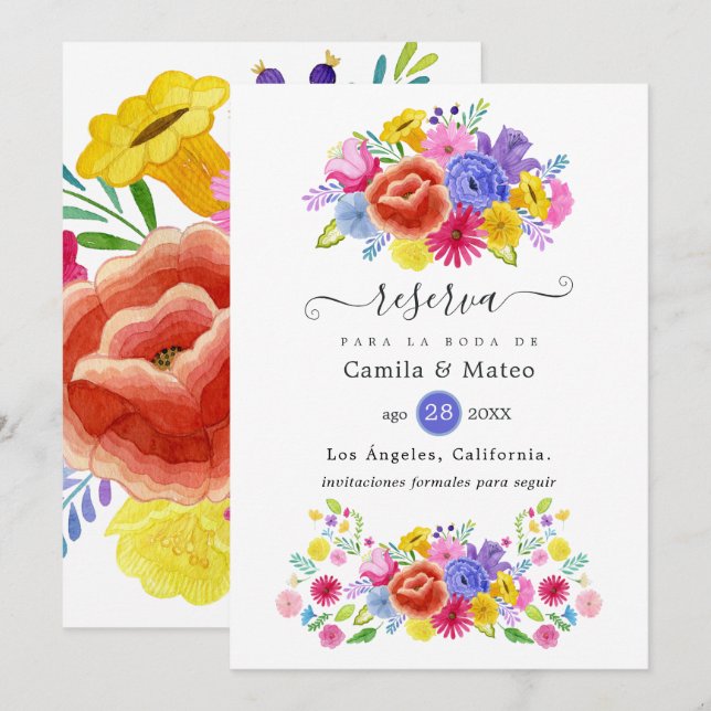 Reserva La Fecha Boda floral de Fiesta española (Anverso / Reverso)