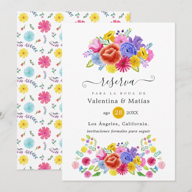Reserva La Fecha Boda floral de Fiesta española (Anverso / Reverso)