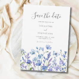 Reserva La Fecha Boda floral de flor silvestre azul