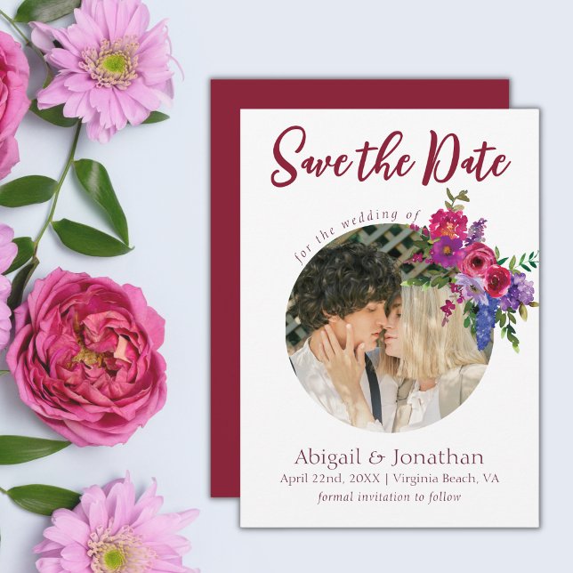 Reserva La Fecha Boda floral de flores púrpura y magenta (Subido por el creador)