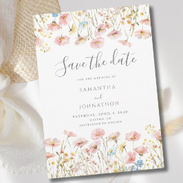 Reserva La Fecha Boda floral de flores silvestres de color rosa son
