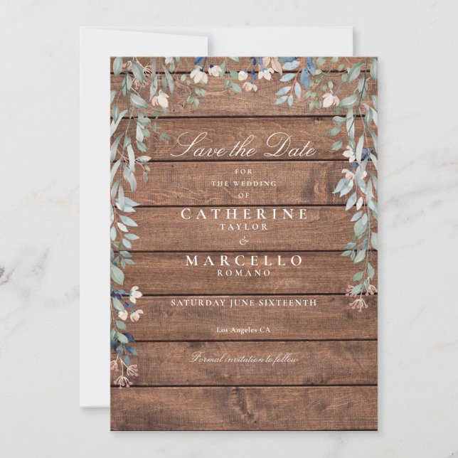 Reserva La Fecha Boda Floral de Flores Silvestres de Madera Rústica (Anverso)