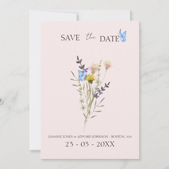 Reserva La Fecha Boda floral de flores silvestres simples modernas (Anverso)