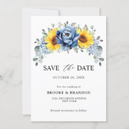 Reserva La Fecha Boda floral de girasol dusty blue slate peonía