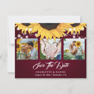 Reserva La Fecha Boda Floral de Girasoles de Borgoña con Encaje 3 F
