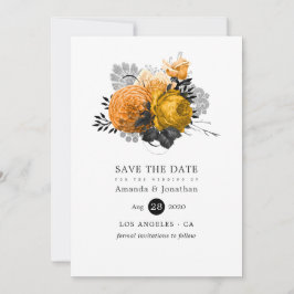 Reserva La Fecha Boda floral de Halloween vintage en negro y naranj