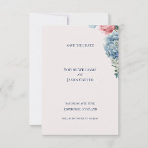 Reserva La Fecha Boda floral de hortensia azul y rosa rubor