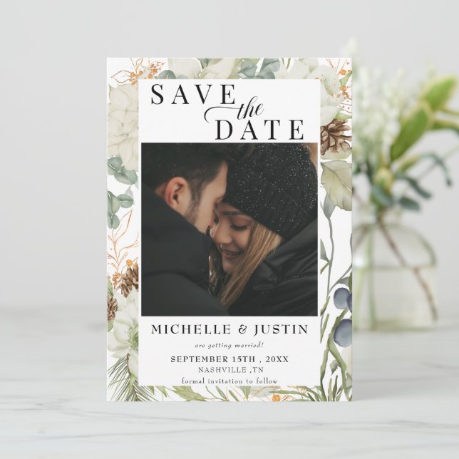 Reserva La Fecha Boda Floral de Invierno | Fotografía Rústica (Anverso de pie)