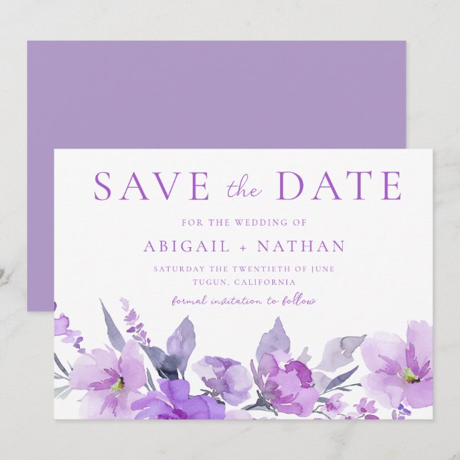 Reserva La Fecha Boda floral de lavanda morada y espléndida (Anverso / Reverso)