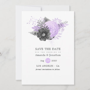 Reserva La Fecha Boda floral de lila y carbón