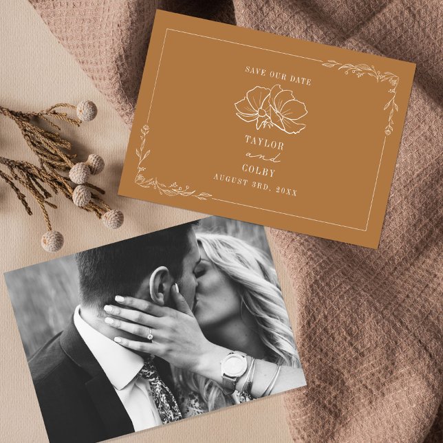 Reserva La Fecha Boda Floral de Line Art Goldenrod (Subido por el creador)