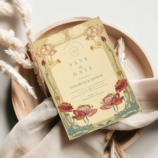 Reserva La Fecha Boda floral de Lotus Art Nouveau (Subido por el creador)