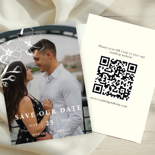 Reserva La Fecha Boda floral de mano dibujado QR Foto de código