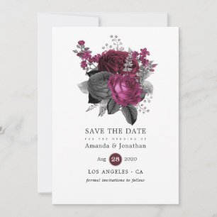 Reserva La Fecha Boda floral de Marsala, negro y plata