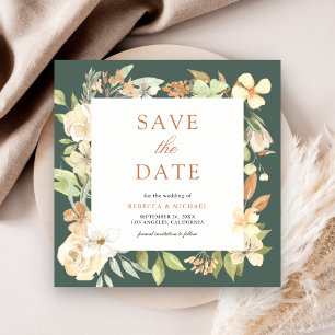 Reserva La Fecha Boda floral de melocotón suave terroso y verde sal