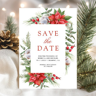 Reserva La Fecha Boda Floral de Navidad con Poinsettia Rústica en F