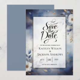 Reserva La Fecha Boda floral de oro y azul de la marina salva la fe