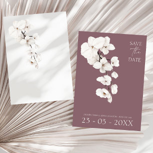 Reserva La Fecha Boda floral de orquídea blanca púrpura moderna