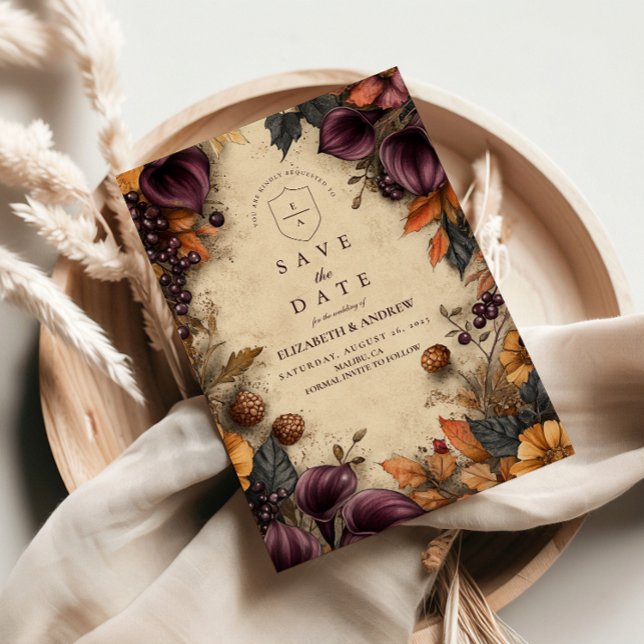 Reserva La Fecha Boda floral de otoño con ciruela oscura (Subido por el creador)