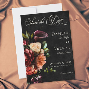 Reserva La Fecha Boda floral de otoño elegante y oscuro