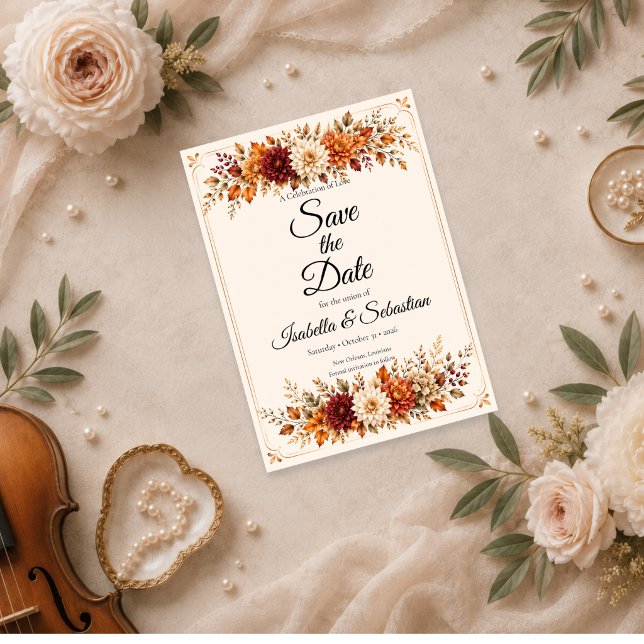 Reserva La Fecha Boda Floral de Otoño Rústico (Subido por el creador)