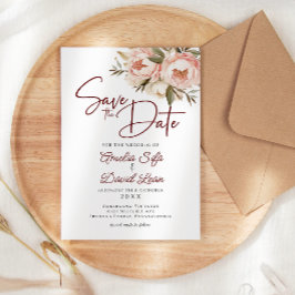 Reserva La Fecha Boda floral de peonías boho con acuarela