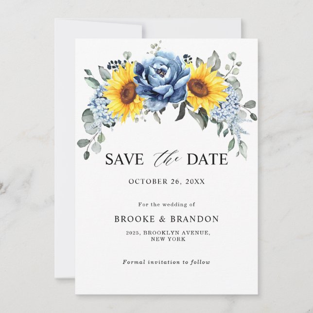 Reserva La Fecha Boda floral de pijama azul turquesa de girasol (Anverso)