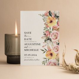 Reserva La Fecha Boda floral de primavera con acuarela rosa y amari