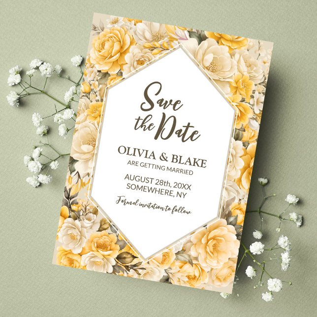 Reserva La Fecha Boda floral de rosa amarilla (Subido por el creador)