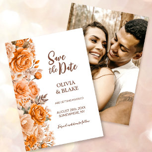 Reserva La Fecha Boda floral de rosa naranja con foto personalizada