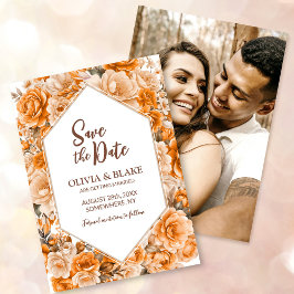 Reserva La Fecha Boda floral de rosa naranja de foto personalizada