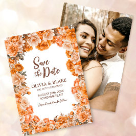 Reserva La Fecha Boda floral de rosa naranja de foto personalizada