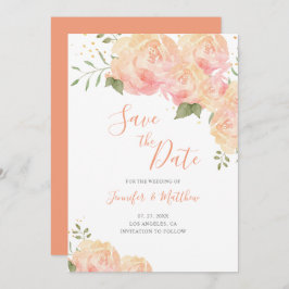 Reserva La Fecha Boda floral de Rosa Peach Save the Date Card