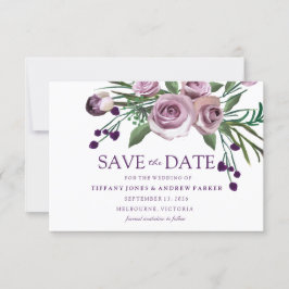 Reserva La Fecha Boda floral de rosa púrpura elegante
