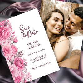 Reserva La Fecha Boda floral de rosa rosa personalizada
