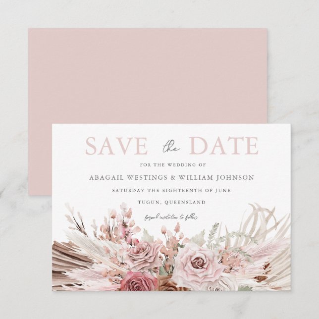 Reserva La Fecha Boda floral de Rubor Boho Bohemian (Anverso / Reverso)