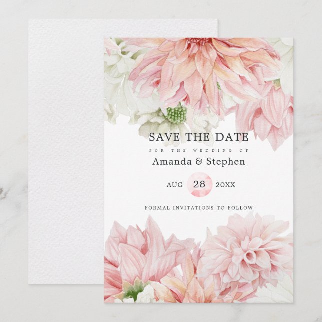 Reserva La Fecha Boda floral de Rubor Dahlias (Anverso / Reverso)
