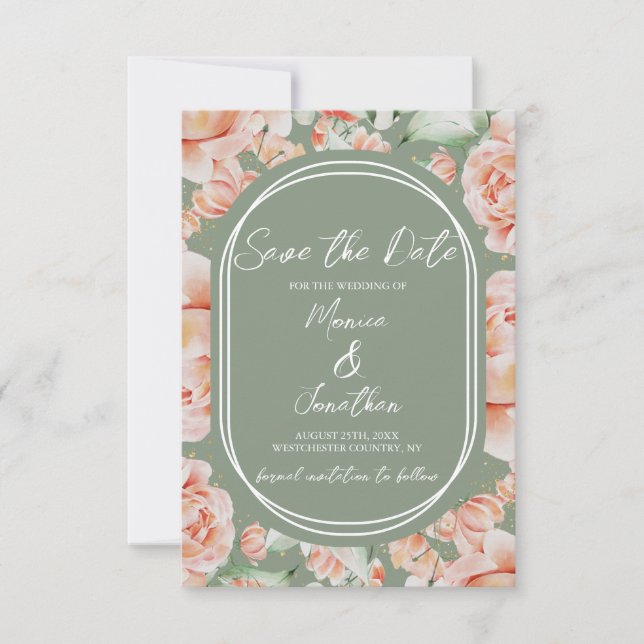 Reserva La Fecha Boda floral de Rubor Rustic Sage Green (Anverso)