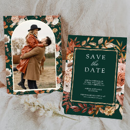 Reserva La Fecha Boda Floral de Terracota Foto Verde Esmeralda