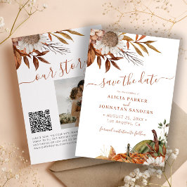 Reserva La Fecha Boda floral de terracota moderna de código QR