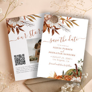Reserva La Fecha Boda floral de terracota moderna de código QR