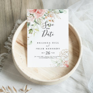 Reserva La Fecha Boda floral del follaje verde dorado