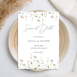 Reserva La Fecha Boda Floral Delicada Minimalista de Flor Silvestre