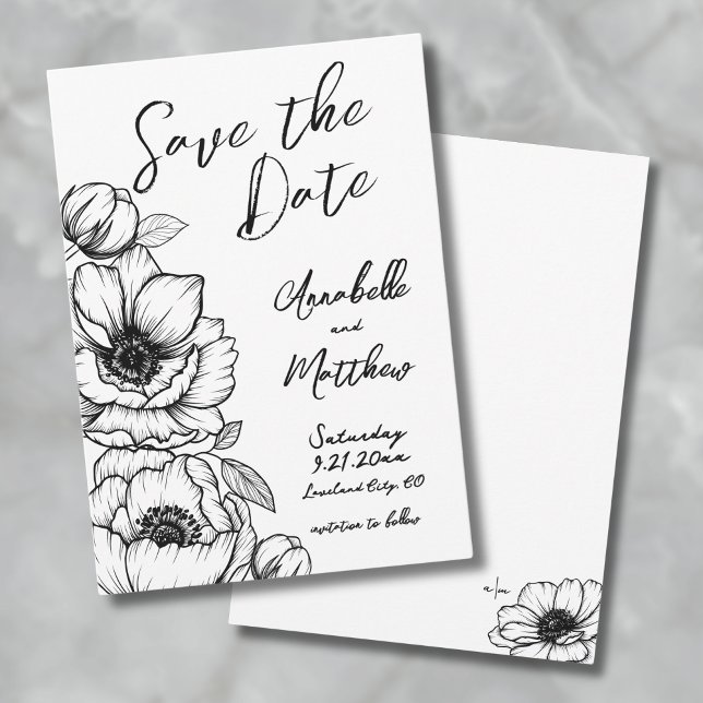 Reserva La Fecha Boda Floral Dibujada a Mano Guarde la Fecha (Hand Drawn Floral Wedding Save The Date)
