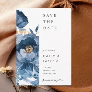 Reserva La Fecha Boda floral Dusky Blue Gold