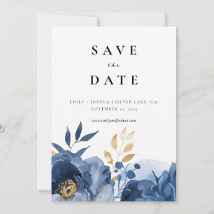 Reserva La Fecha Boda floral Dusky Blue Gold
