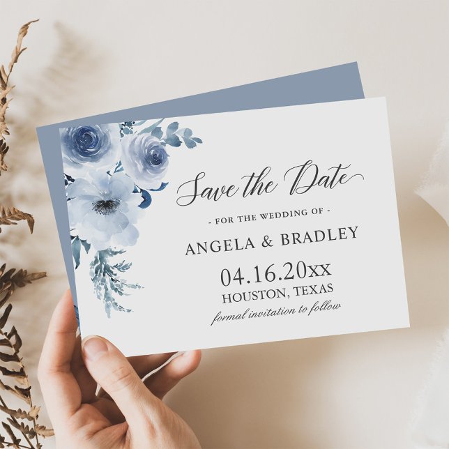 Reserva La Fecha Boda Floral Dusty Blue Romantic Boho (Subido por el creador)