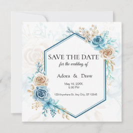 Reserva La Fecha Boda floral elegante azul beige